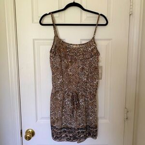 Women's Beige Floral Sleeveless Drawstring Romper